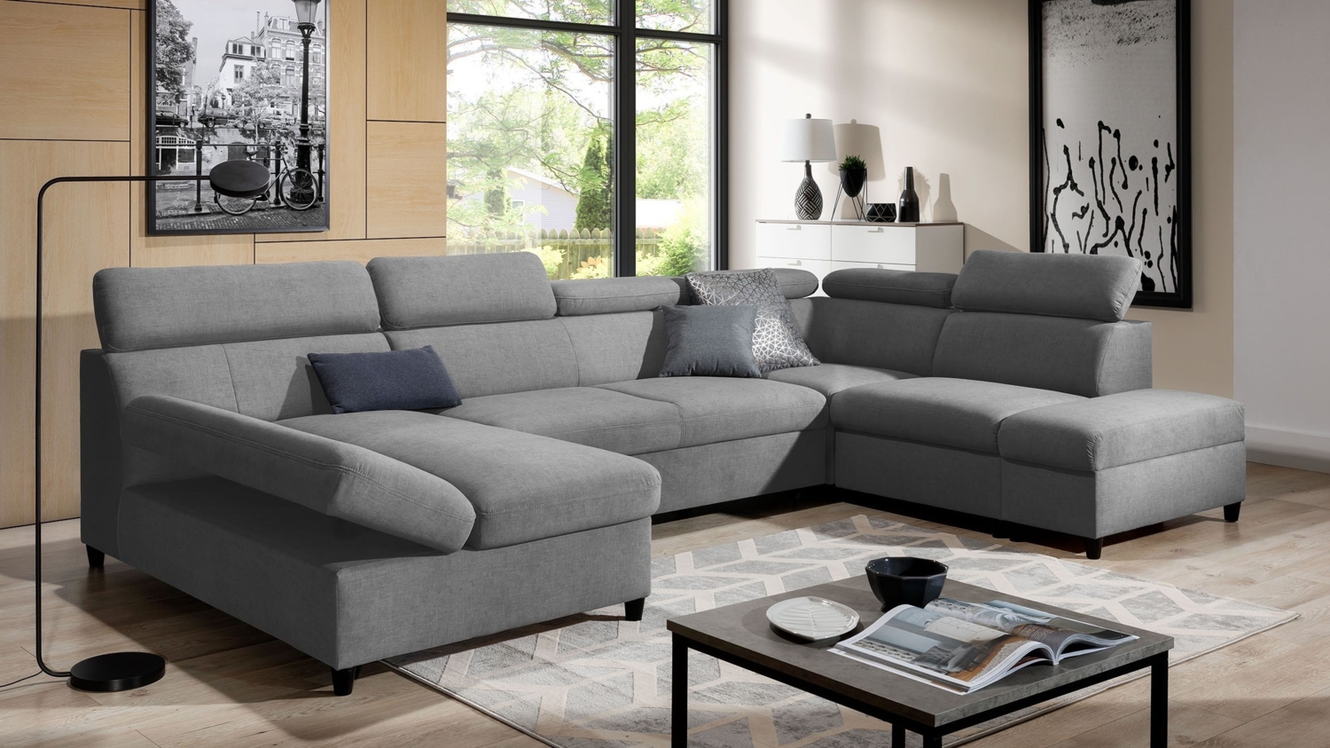AX LIVING U Sofa mit Schlaffunktion Olettio 342 cm Grau R Bild 1