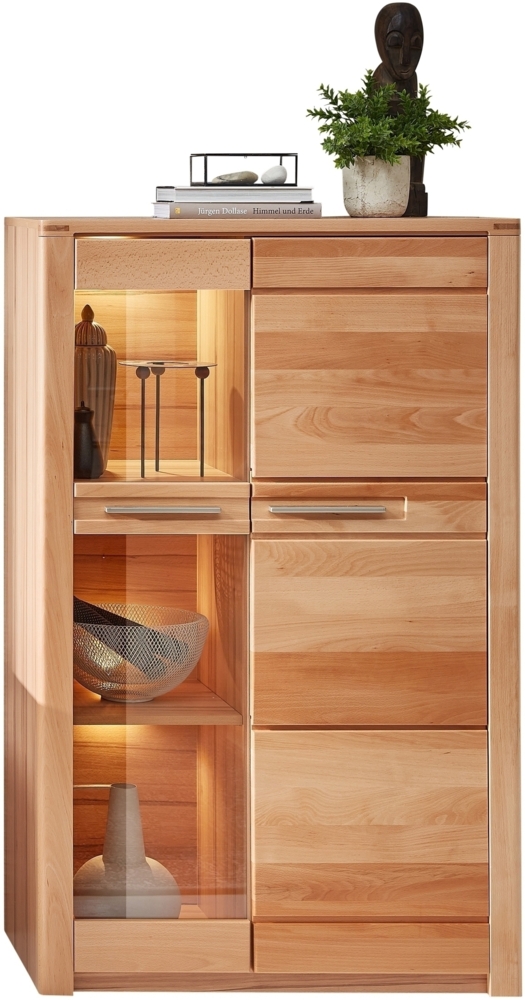 Stauraumvitrine >Nature One< 2 Türen, mit LED, FSC, Kernbuche teilmassiv - 85x137x40cm (B/H/T) Bild 1