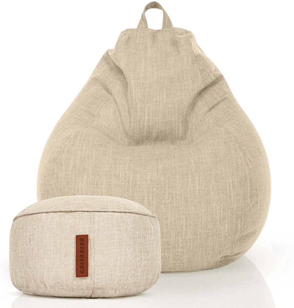 Green Bean® 2er Set Indoor Sitzsack + Hocker mit EPS-Perlen Füllung - Sitzhocker Sitz-pouf , Beige, L Bild 1