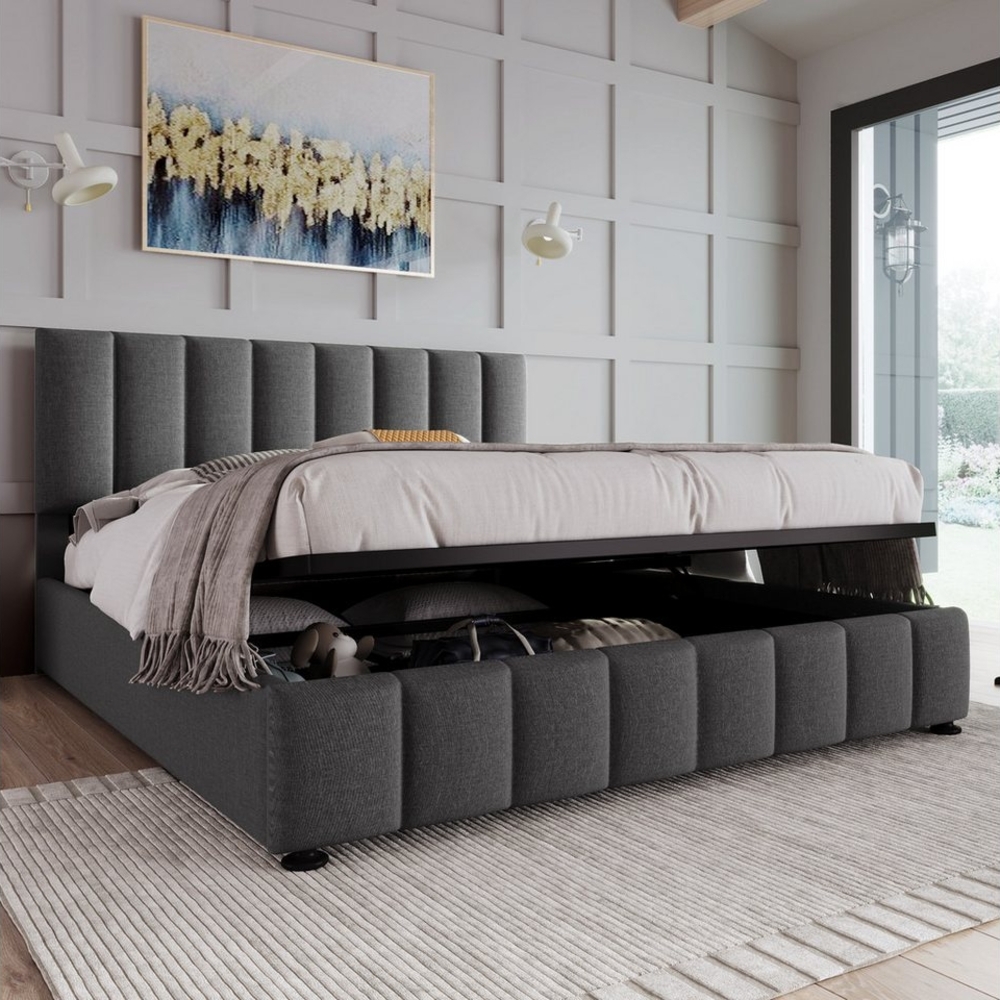 BlingBin Boxspringbett Polsterbett (Modernes Bettgestell mit Stauraum, 140x200cm), Bett mit Verstellbares Kopfteil, Leinenmaterial Bild 1