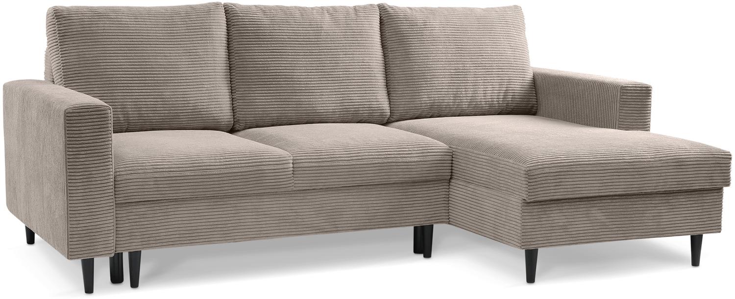 Selsey 'Nalika' Ecksofa mit Schlaffunktion, Kordsamt-Bezug, beige, rechtsseitig, 90 x 230 x 143 cm Bild 1