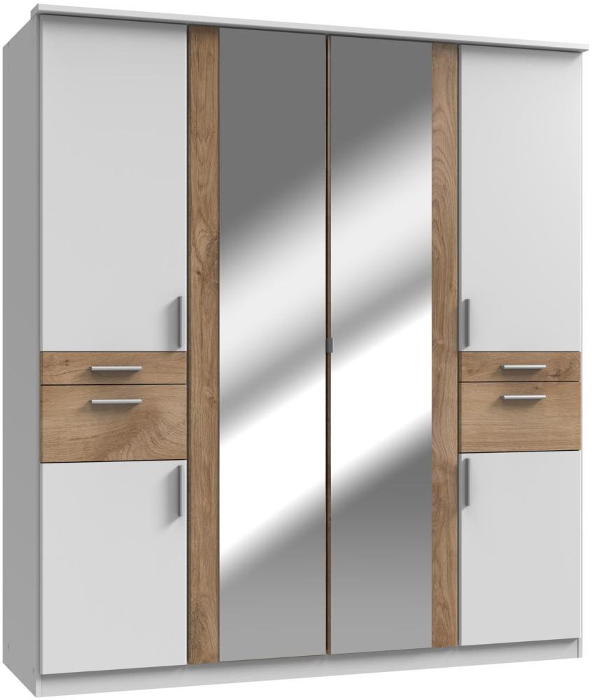 Kleiderschrank >Kalindi IV< in Weiß Plankeneiche - 180x198x58cm (BxHxT) Bild 1