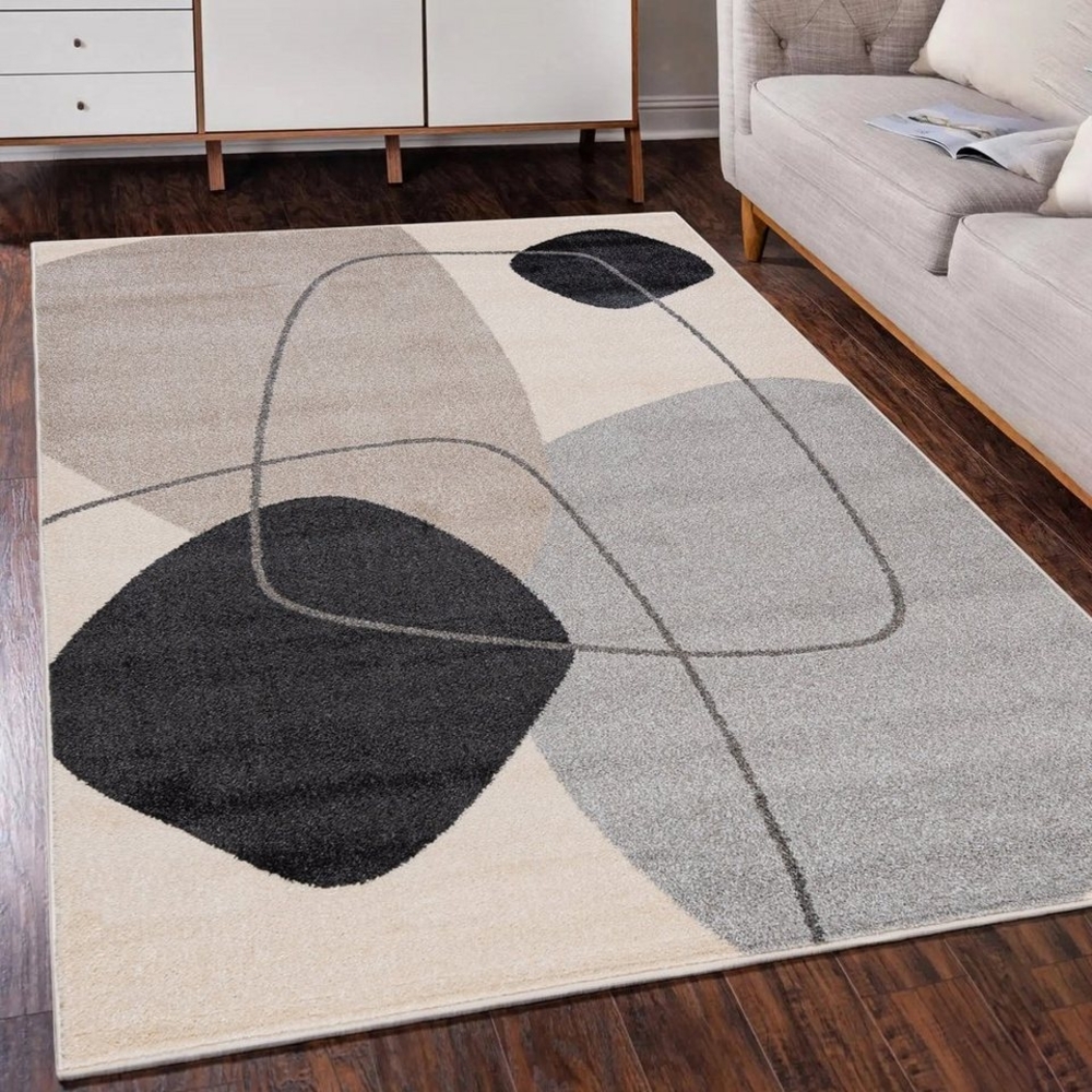 Mazovia Designteppich Modern Teppich Kurzflor Wohnzimmerteppich Japandi Scandi Beige Grau, 80 x 150 cm, Fußbodenheizung, Allergiker geeignet, Farbecht, Pflegeleicht Bild 1