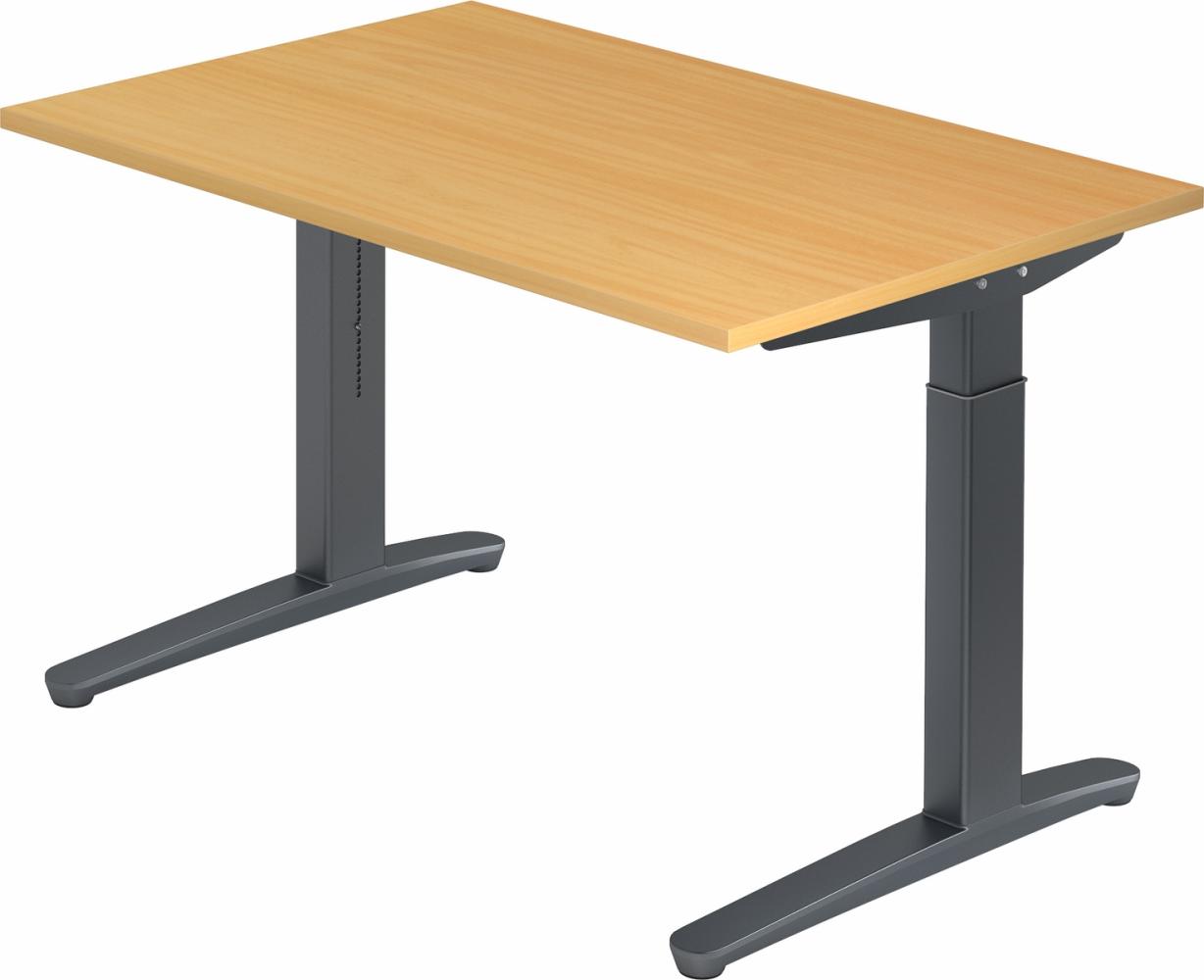 bümö® Design Schreibtisch XB-Serie höhenverstellbar, Tischplatte 120 x 80 cm in Buche, Gestell in graphit Bild 1