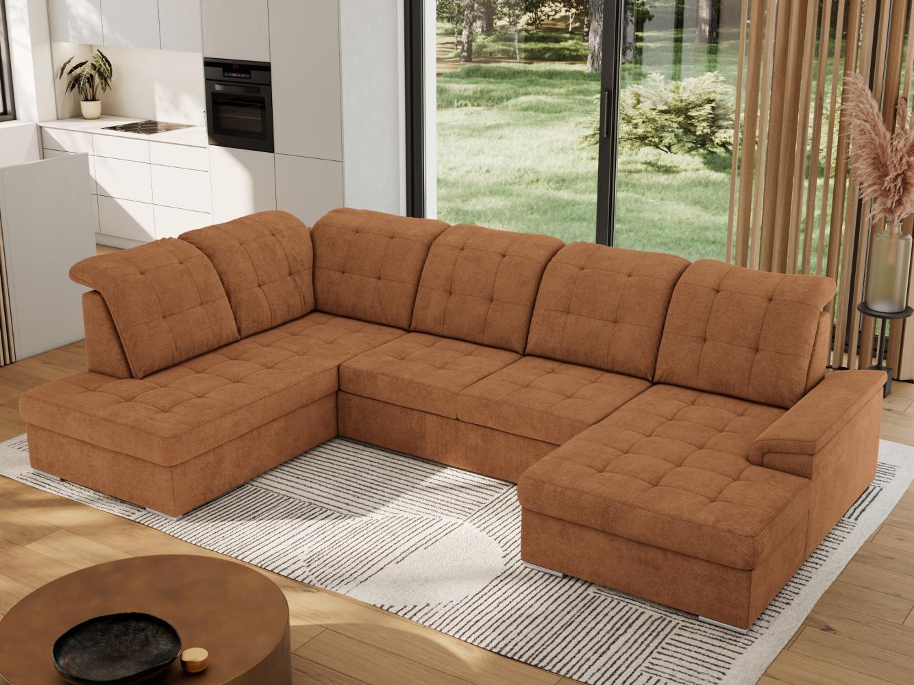 Ecksofa, Wohnzimmer U Couch, Polstersofa mit Bettkasten - MADRITO U - Orange Struktur - Links Bild 1