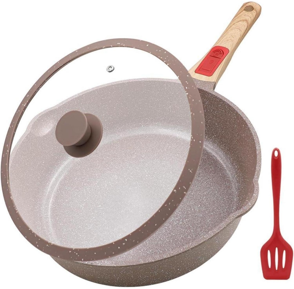 Keramik Pfanne 28 cm mit Deckel Antihaftbeschichtung Bratpfanne 28cm - Braun Bild 1