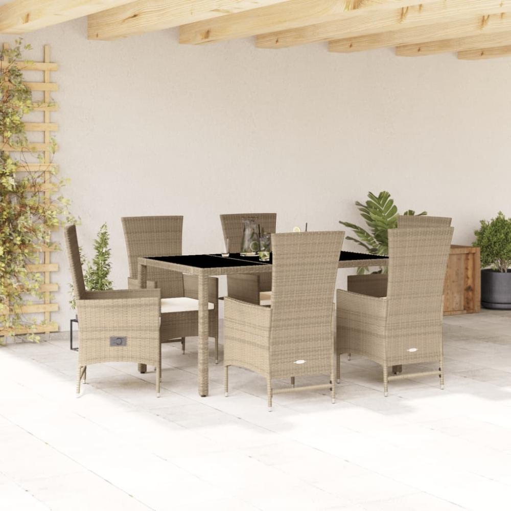 vidaXL 7-tlg. Garten-Essgruppe mit Kissen Beige Poly Rattan 3277574 Bild 1