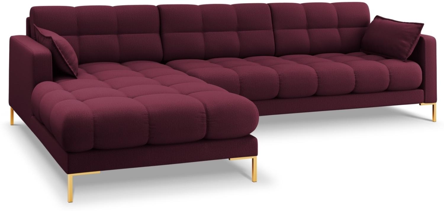 Micadoni 5-Sitzer Ecke links Sofa Mamaia | Bezug Dark Red | Beinfarbe Gold Metal Bild 1