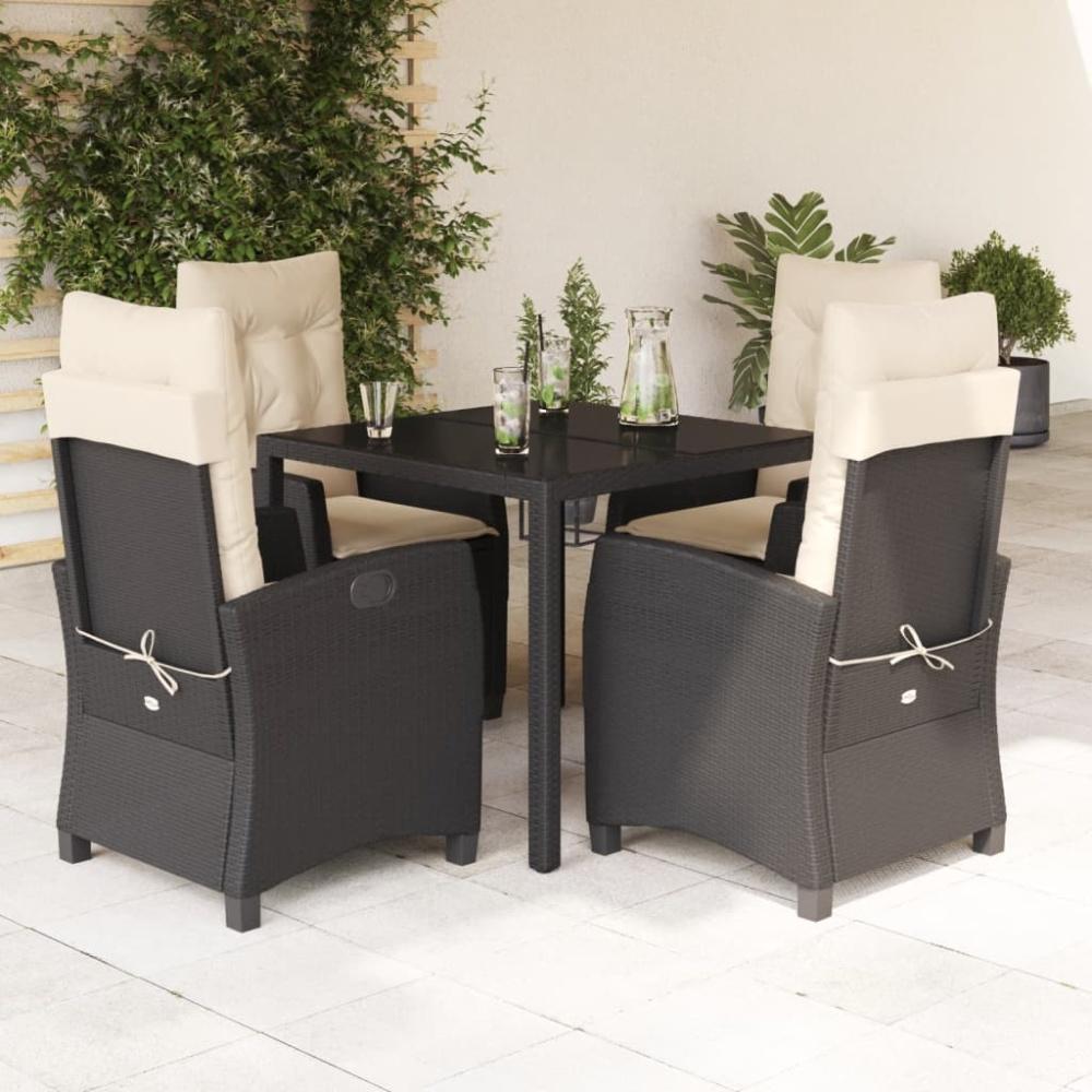 vidaXL 5-tlg. Garten-Essgruppe mit Kissen Schwarz Poly Rattan Bild 1