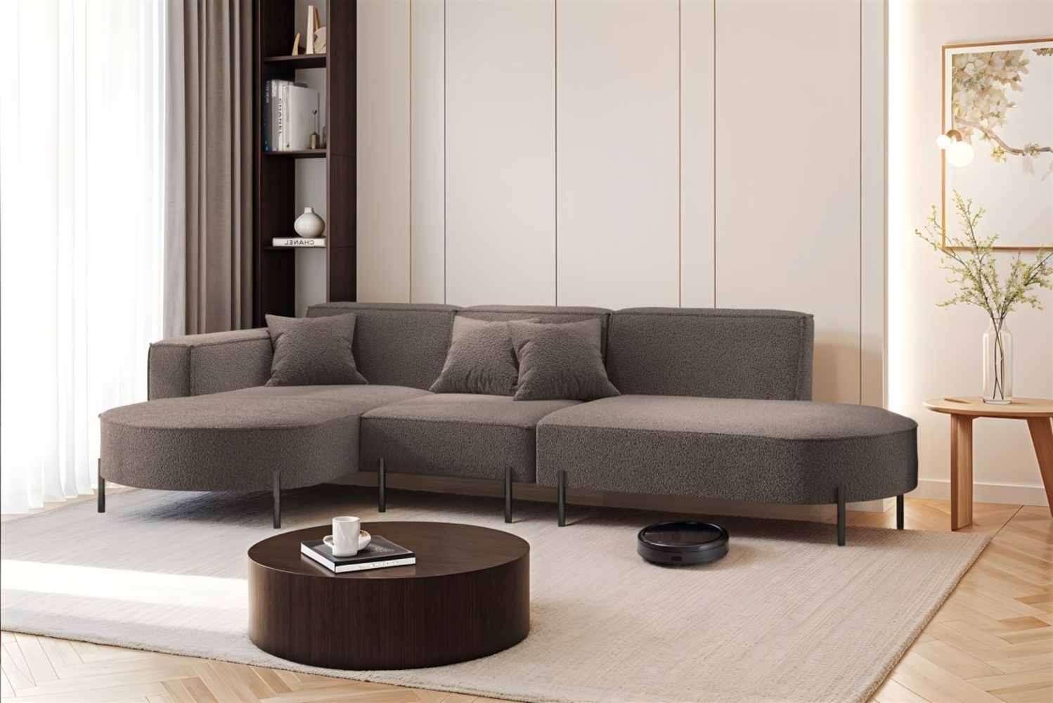 Ecksofa Designersofa VALENCIA in Stoff Quelle Braun Ottomane Links Bild 1