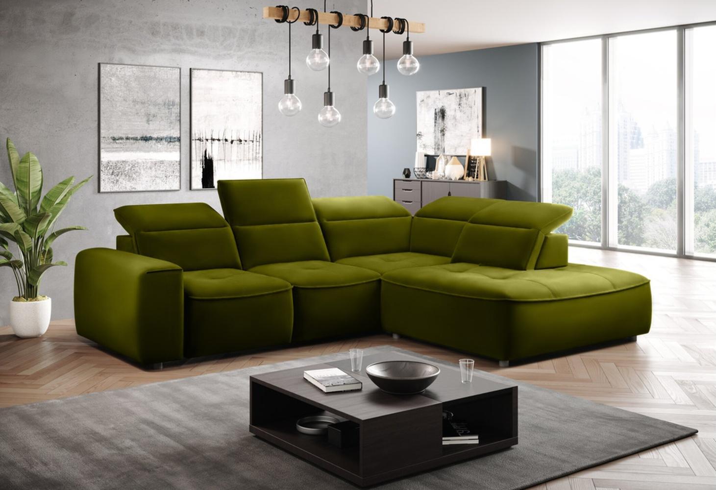 Stylefy Colton L Ecksofa Velours KRONOS Hellgrün Rechts Bild 1