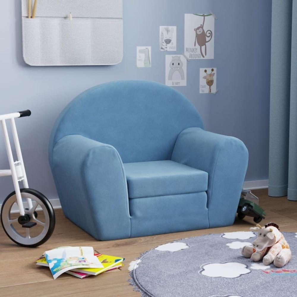 vidaXL Schlafsofa für Kinder Blau Weich Plüsch Bild 1