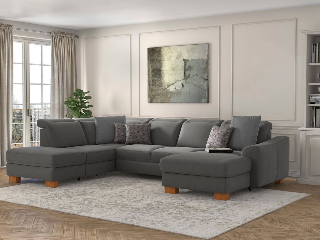 sit&more Wohnlandschaft Dundee U-Form, mit Federkern und Massivholzfüßen, wahlweise mit Kopfteilverstellung Bild 1