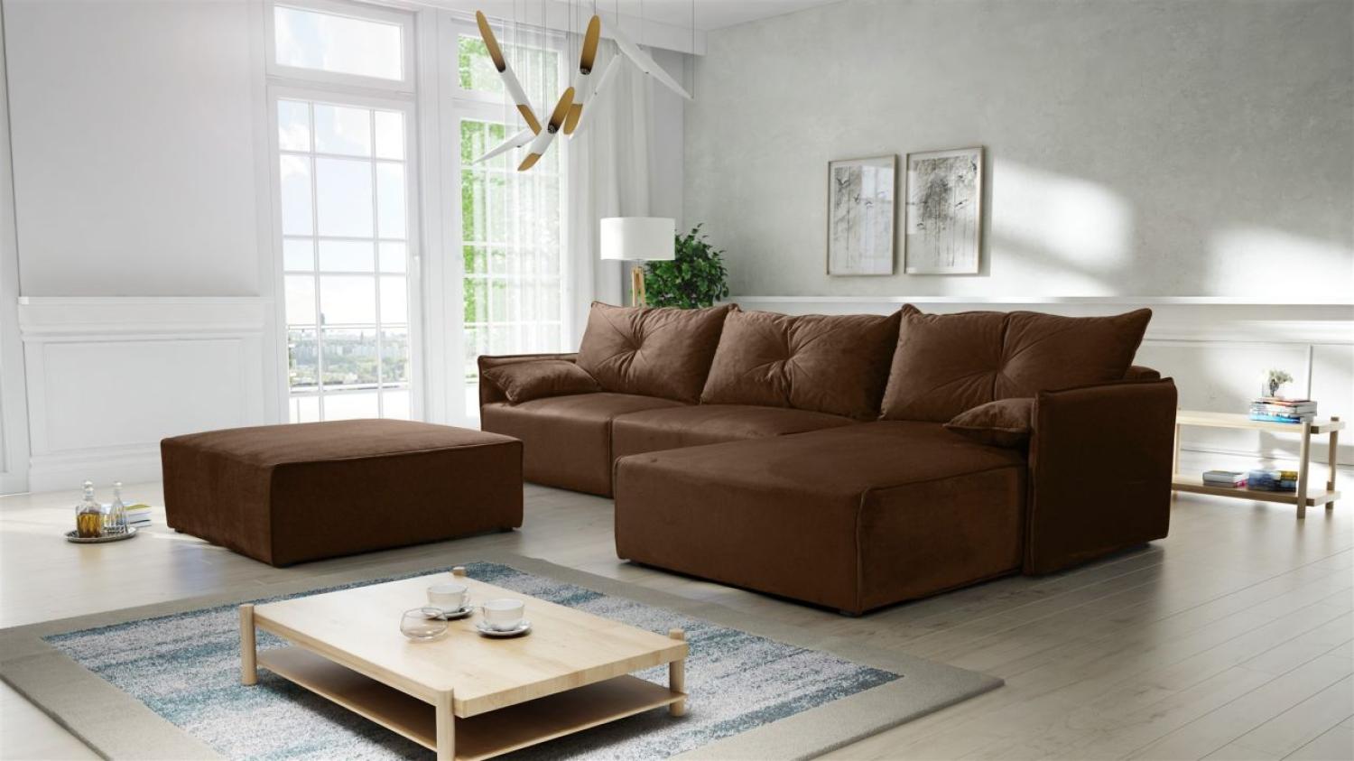 Ecksofa mit Schlaffunktion HUNTER in Royal Braun Ottomane Rechts inkl. Hocker Bild 1