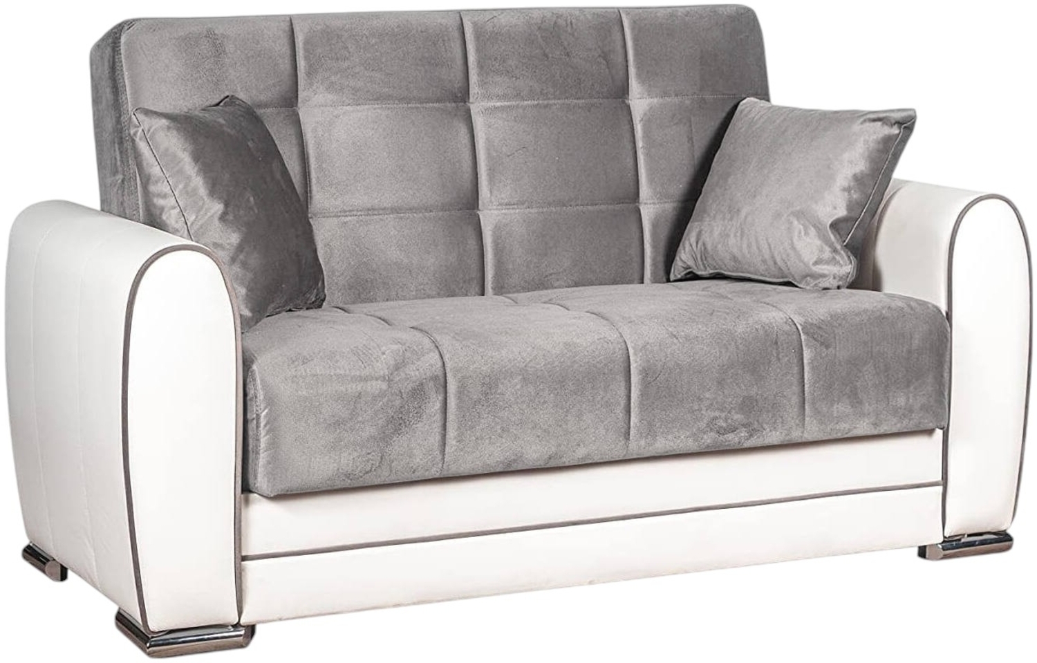 Dmora Schlafsofa mit Halbinsel Aloe, Wende-Sofa mit Stauraum aus Öko-Leder und Stoff, Click-Clack-Sofa zum Öffnen, 163 x 84 x 91 cm, Weiß und Grau Bild 1