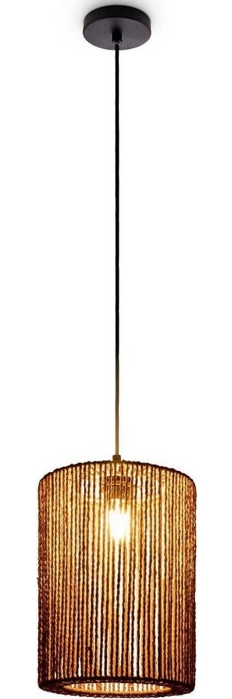 Paco Home Pendelleuchte Hugo Ricarda, ohne Leuchtmittel, Wohnzimmer Esszimmer Rattan Optik Boho Lampenschirm Papier Rund Bild 1