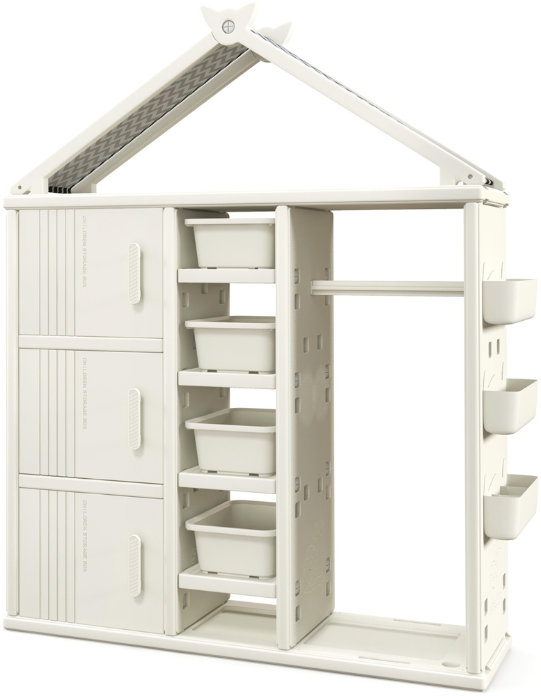Kinderregal in Hausform mit Kleiderstange Kinder Bücherregal Spielzeugregal mit Regalen Weiß Bild 1