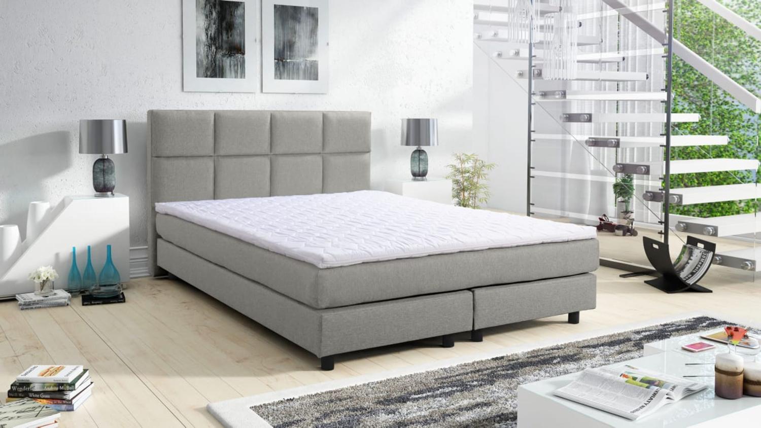 Boxspringbett Boxbett Glenn 1 Tablet Hotelbett 140x200 Bett Topper  hellgrau Bild 1
