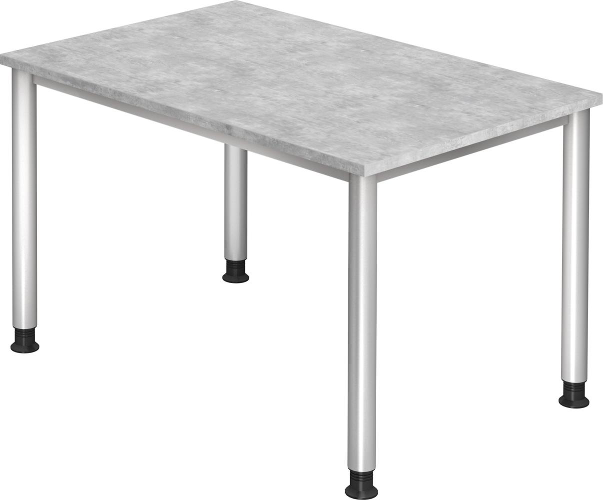 bümö höhenverstellbarer Schreibtisch H-Serie 120x80 cm in Beton, Gestell in Silber - PC Tisch klein für's Büro manuell höhenverstellbar, Computertisch verstellbar, HS-12-M Bild 1