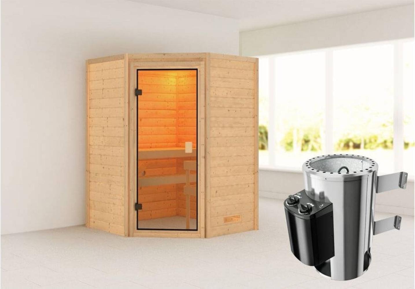 Karibu Ecksauna Antonia + 3,6kW Plug&Play Ofen integrierte Steuerung Bild 1