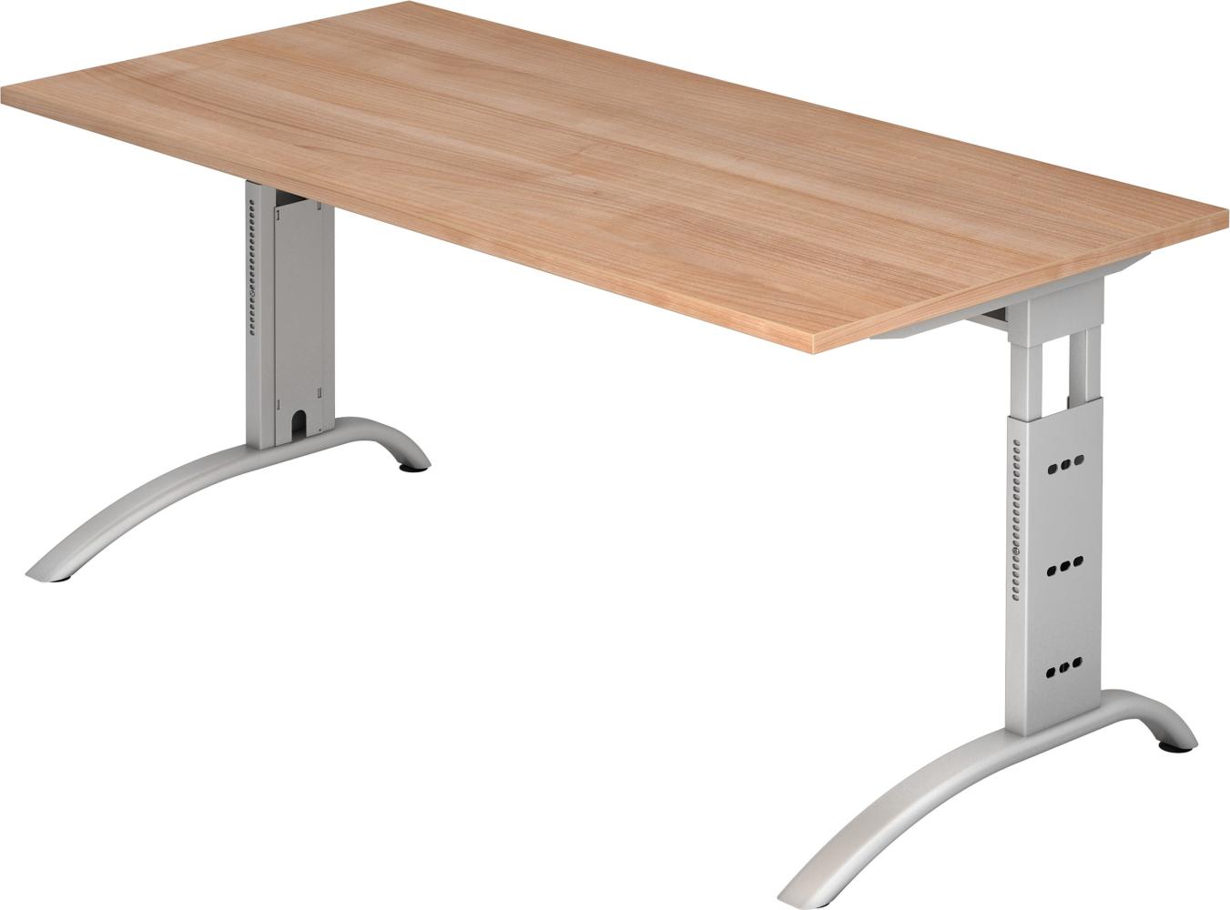 bümö manuell höhenverstellbarer Schreibtisch 160x80 cm in Nussbaum - PC Tisch höhenverstellbar & groß, höhenverstellbarer Tisch Büro, großer Computertisch verstellbar, F-Serie, FS-16-N-S Bild 1