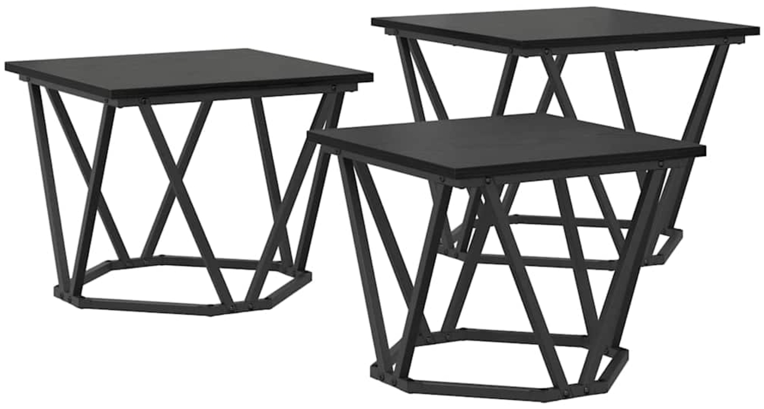 Couchtisch, Sofatisch 3 pcs Schwarz Eichen-Optik Ingenieure Holz und Stahl Bild 1