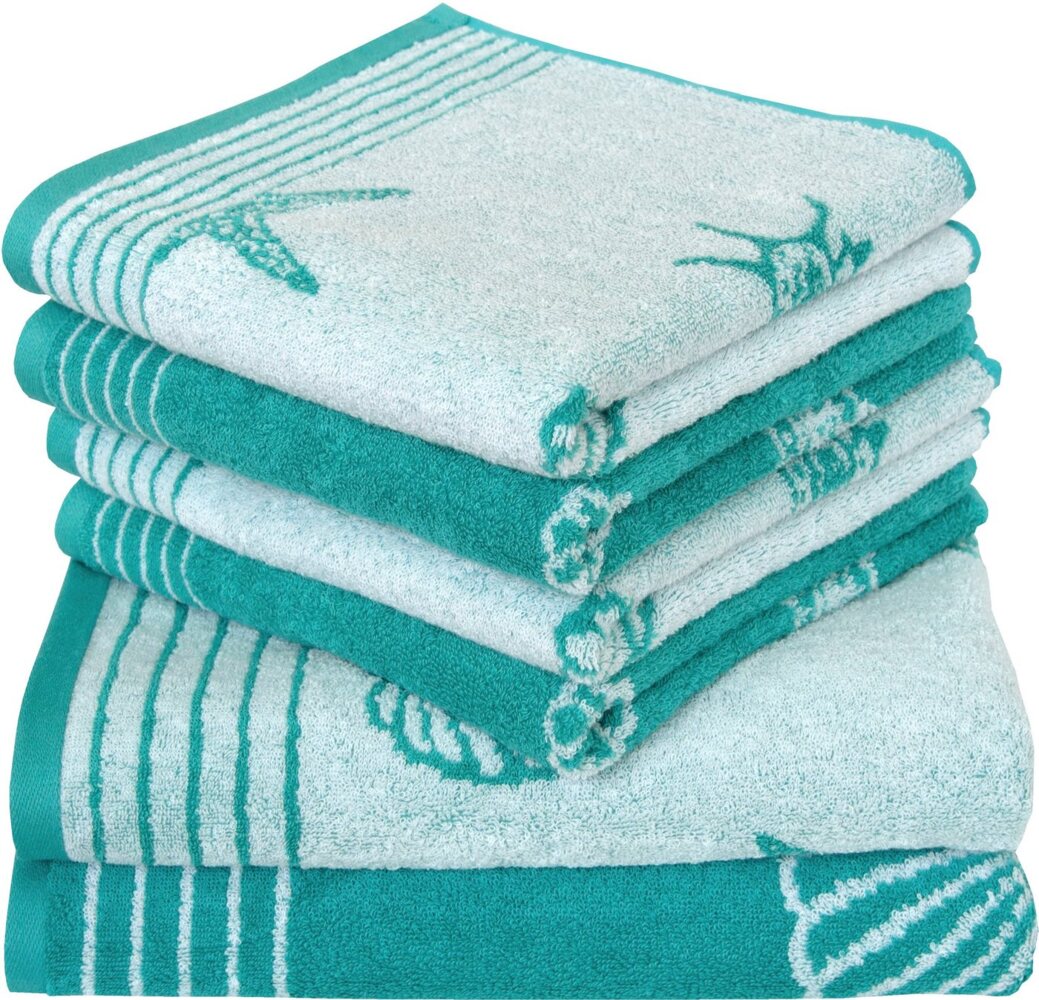 Dyckhoff Handtuch Set Seashell, Walkfrottee (Set, 6-St), mit Muschelmuster, 4 Handtücher (50x100cm), 2 Duschtücher (70x140cm) Bild 1