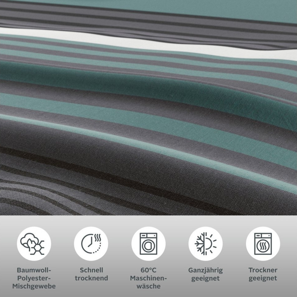 H.I.S Bettwäsche Majoran, Polycotton recycelt, 3 teilig, gestreifte Bettwäsche in verschiedenen Qualitäten Bild 1