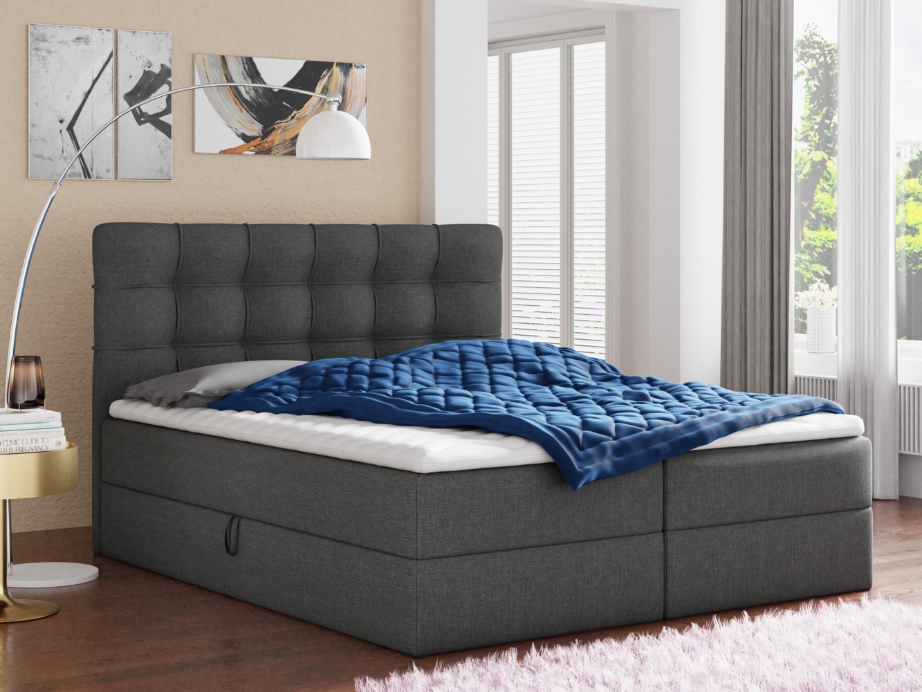 Boxspringbett Best mit 2 Bettkästen, Doppelbett mit Bonell-Matratze und Topper, Polsterbett, Bett (Dunkelgrau (Inari 94), 140 x 200 cm) Bild 1