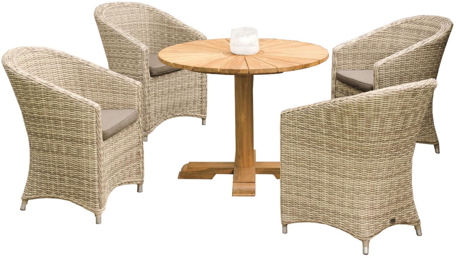 Sonnenpartner 5-teilige Sitzgruppe Solana & Solis Ø 100 cm Polyrattan white-coral Teakholz Gartenstu Bild 1