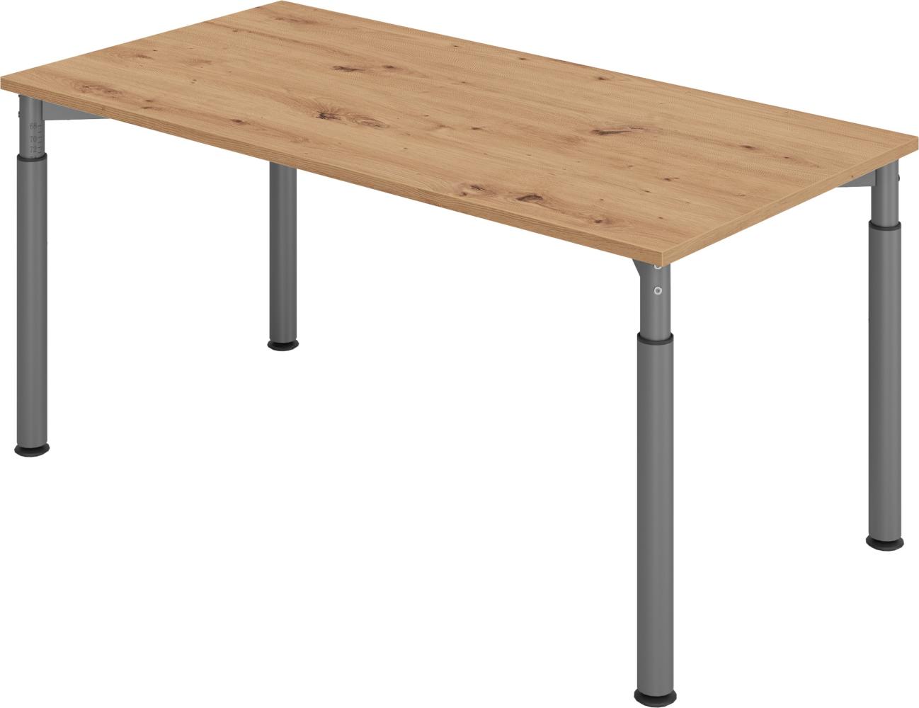 bümö höhenverstellbarer Schreibtisch 160x80 cm in Asteiche, Gestell graphit - PC Tisch höhenverstellbar & groß, höhenverstellbarer Tisch Büro, großer Computertisch verstellbar, Y-Serie, YS-16-R-G Bild 1