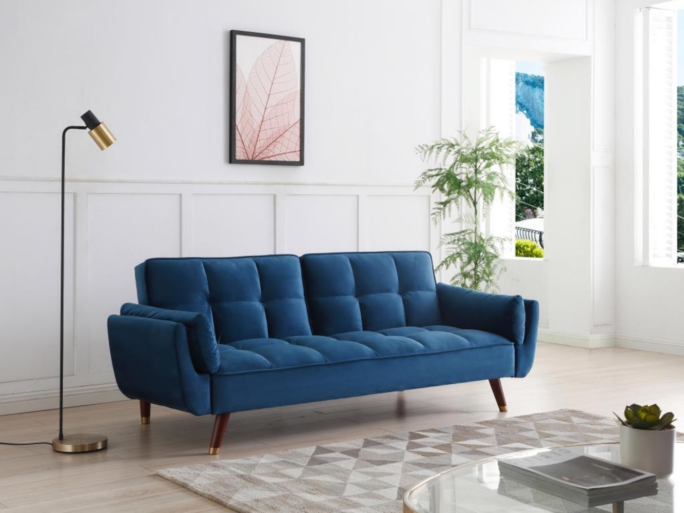 Vente-unique - Klappsofa 3-Sitzer mit Schlaffunktion - Samt - Blau - GULCAN Bild 1