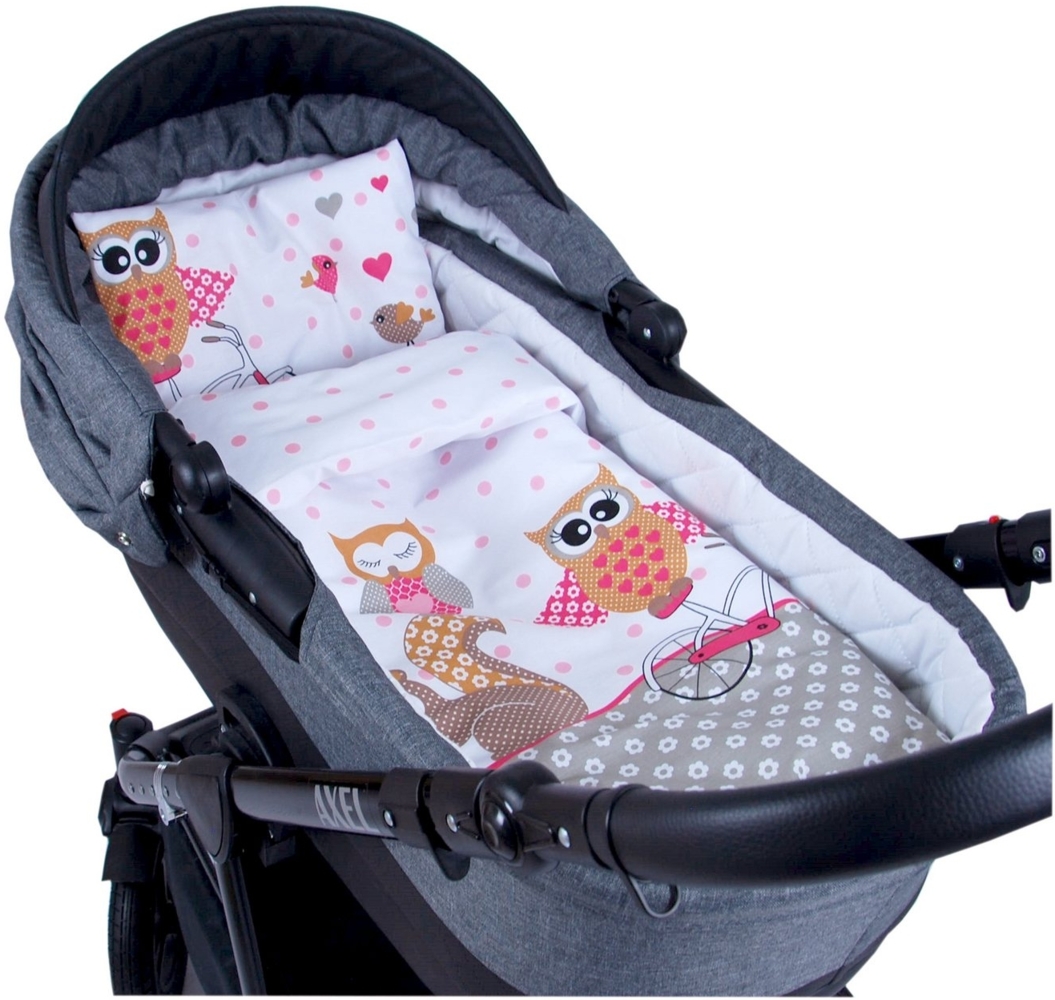 BABYLUX 2 tlg. Set Bezug für Kinderwagen Bettwäsche 60x78 cm 56. Eule Rosa Bild 1