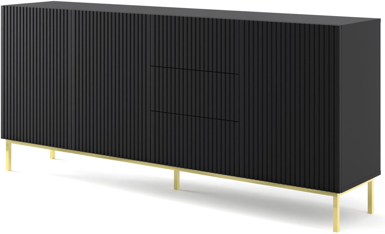 Domando Sideboard Moneglia M2 Klassisch Breite 200cm, Push-to-open-Funktion, besondere Fräsoptik, goldenes Gestell in Schwarz Matt und Goldgestell Bild 1