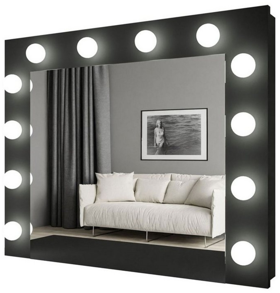 Lookway Schminkspiegel ESCADO in Weiß / Weiß Matt und in Schwarz/Schwarz Matt mit Beleuchtung (Badspiegel, Wandspiegel), 12 Glühbirnen in warmer Farbe Bild 1