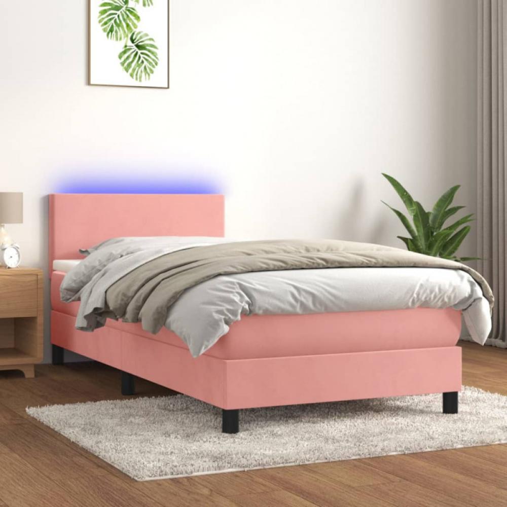 vidaXL Boxspringbett mit Matratze & LED Rosa 90x190 cm Samt 3134260 Bild 1