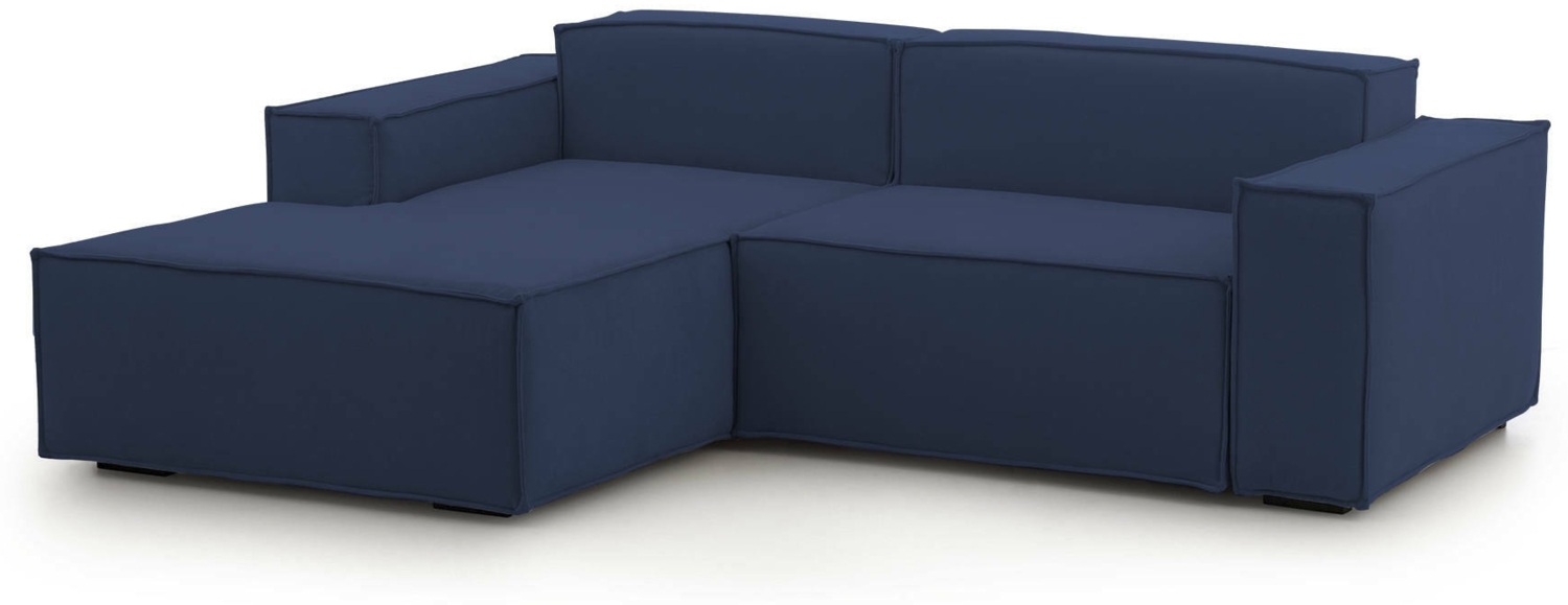 Dmora Sofa mit Halbinsel Alhoa, modulares 2-Sitzer-Sofa mit linker Halbinsel, modernes Stoffsofa, 100 % Made in Italy, 220 x 170 x 70 cm, Blau Bild 1