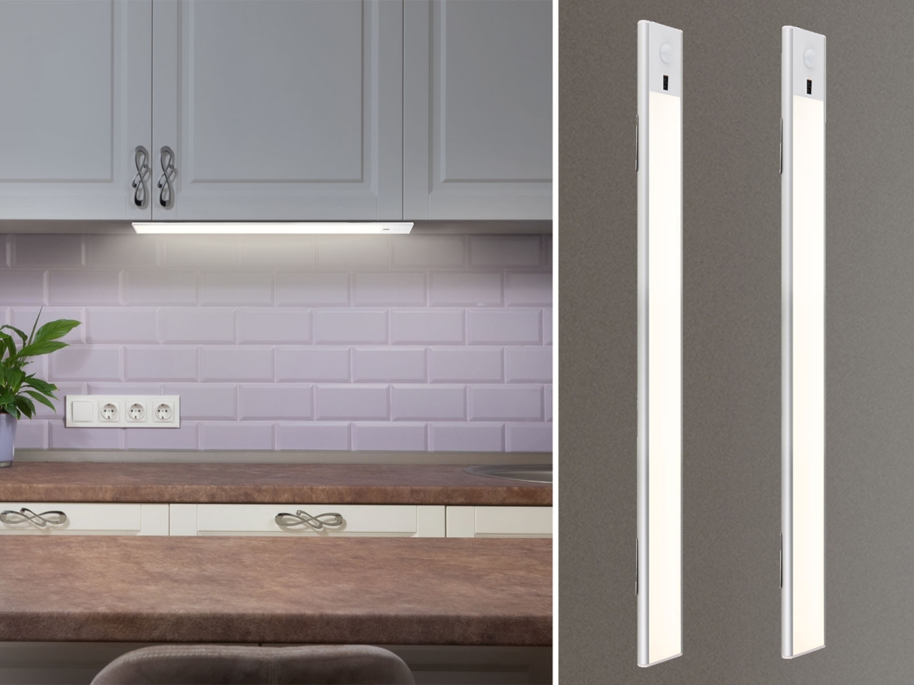 2er SET Akku Unterbauleuchten flach mit Bewegungsmelder, Länge 40cm Bild 1
