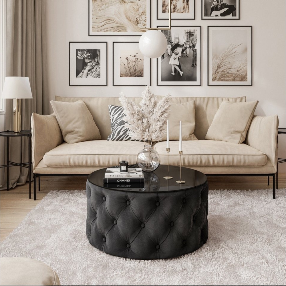 Lookway Couchtisch CHESTERFIELD 70 cm runder gepolsterter couchtisch Bild 1