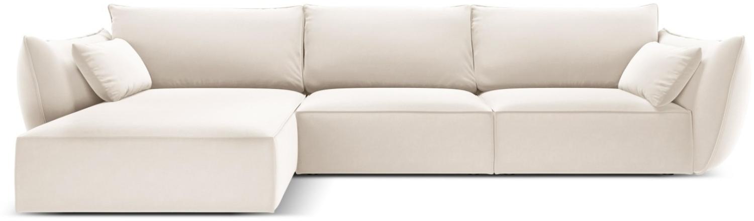 Micadoni 4-Sitzer Samtstoff Ecke links Sofa Kaelle | Bezug Light Beige | Beinfarbe Black Plastic Bild 1