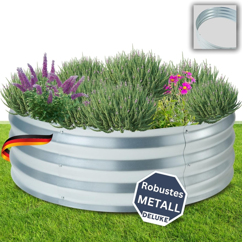 DELUKE® Hochbeet für Garten RUND - Verzinkter Stahl Wetterfest Hochbeet Metall rund Bausatz Pflanzenbeet Blumenbeet Gartenbeet Kräuterbeet für Garten Gemüsebeet Silber 91,5x91,5x30,5cm Bild 1