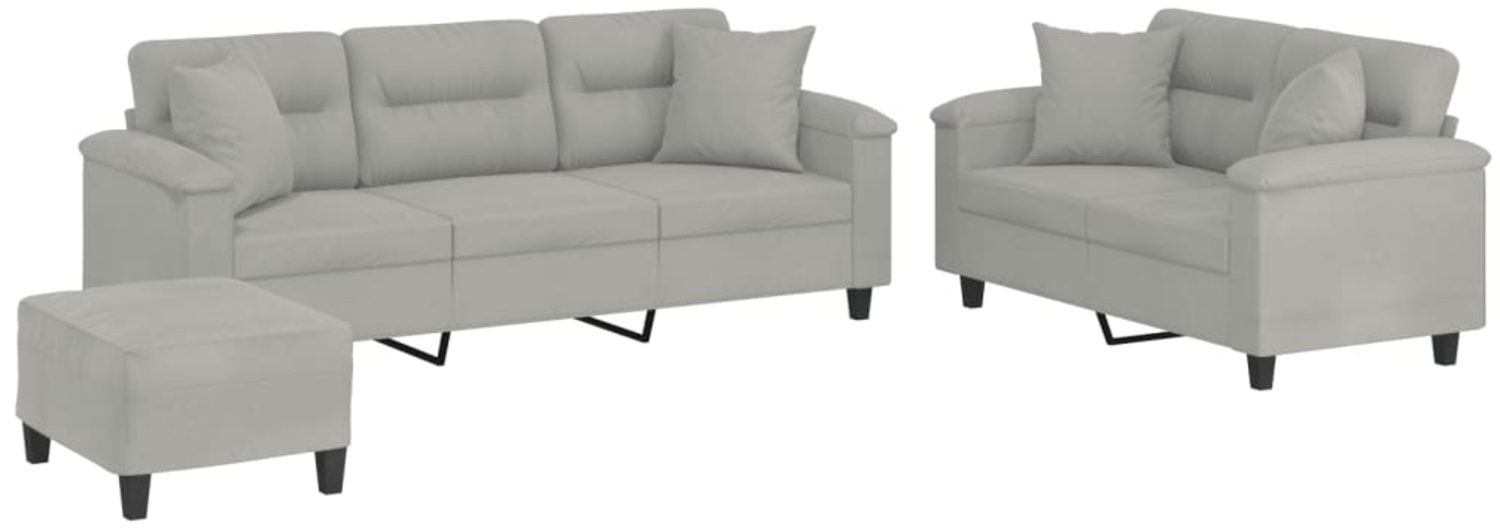 vidaXL 3-tlg. Sofagarnitur mit Kissen Hellgrau Mikrofasergewebe 3202357 Bild 1