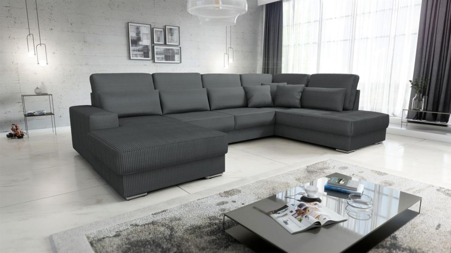 Wohnlandschaft Sofa U-Form NEVIO Stoff Scala Dunkelgrau Ottomane Links Bild 1