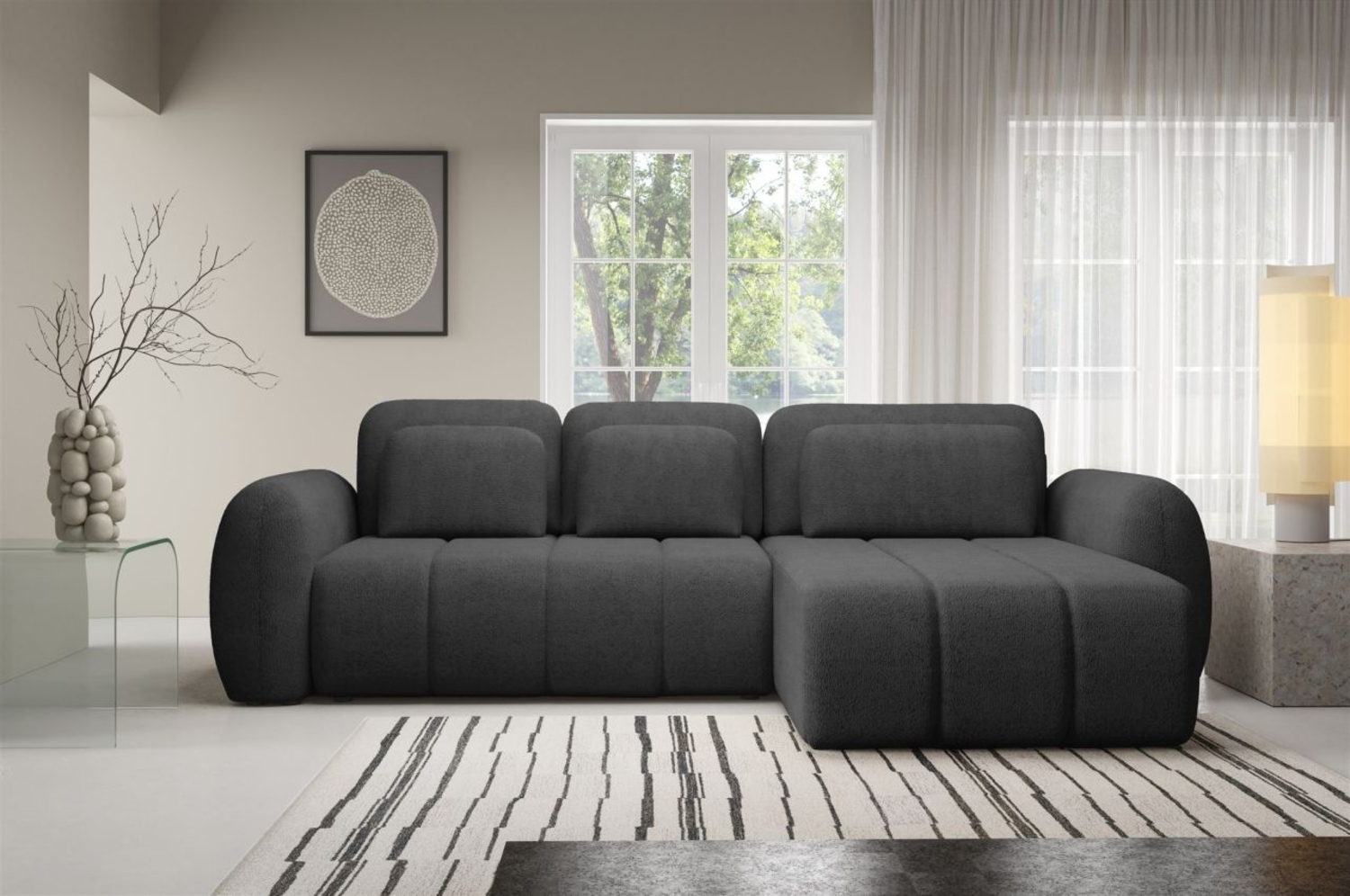 Ecksofa Schlafsofa Sofa CARIA in Stoff Quelle Anthrazit Ottomane Rechts Bild 1