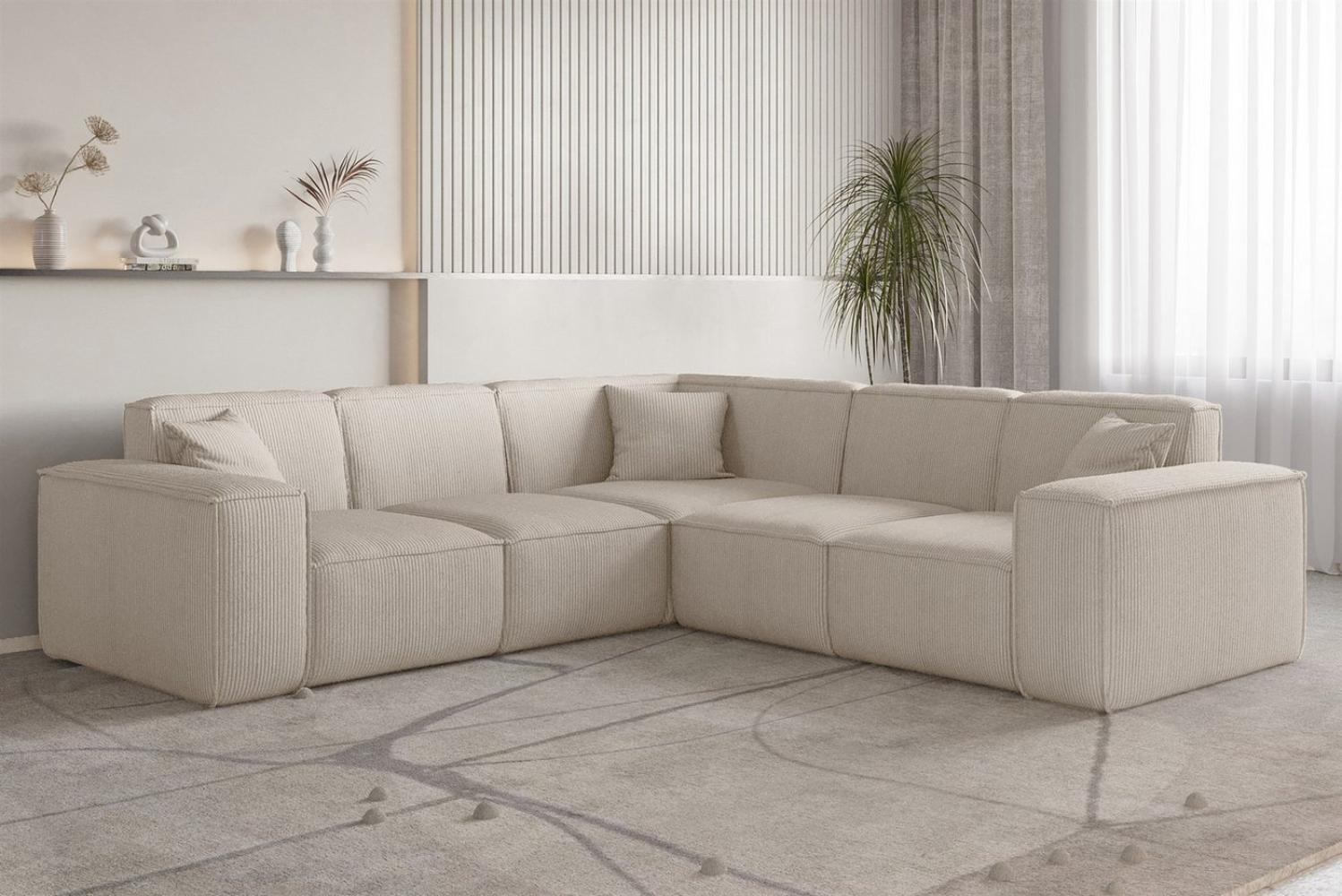 Ecksofa Designersofa CELES PREMIUM in Stoff Scala Hellbeige Seite Universal Bild 1