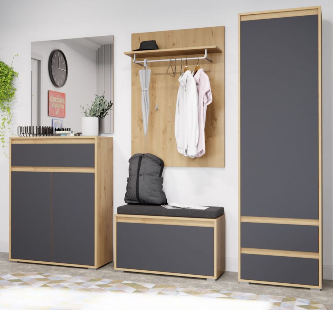 Garderobe Set 5-tlg. Piazza in grau und Eiche 236 cm Bild 1