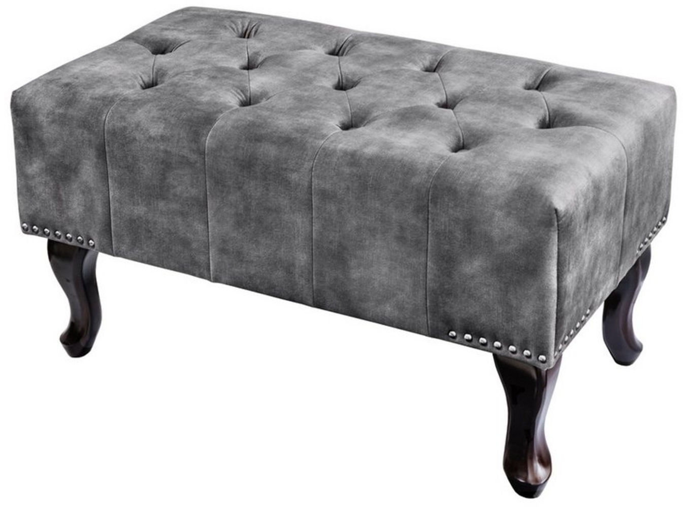 riess-ambiente Fußhocker CHESTERFIELD 80cm grau / dunkelbraun (Einzelartikel, 1 St), Wohnzimmer · Samt · Wellenunterfederung · Chesterfield Design Bild 1