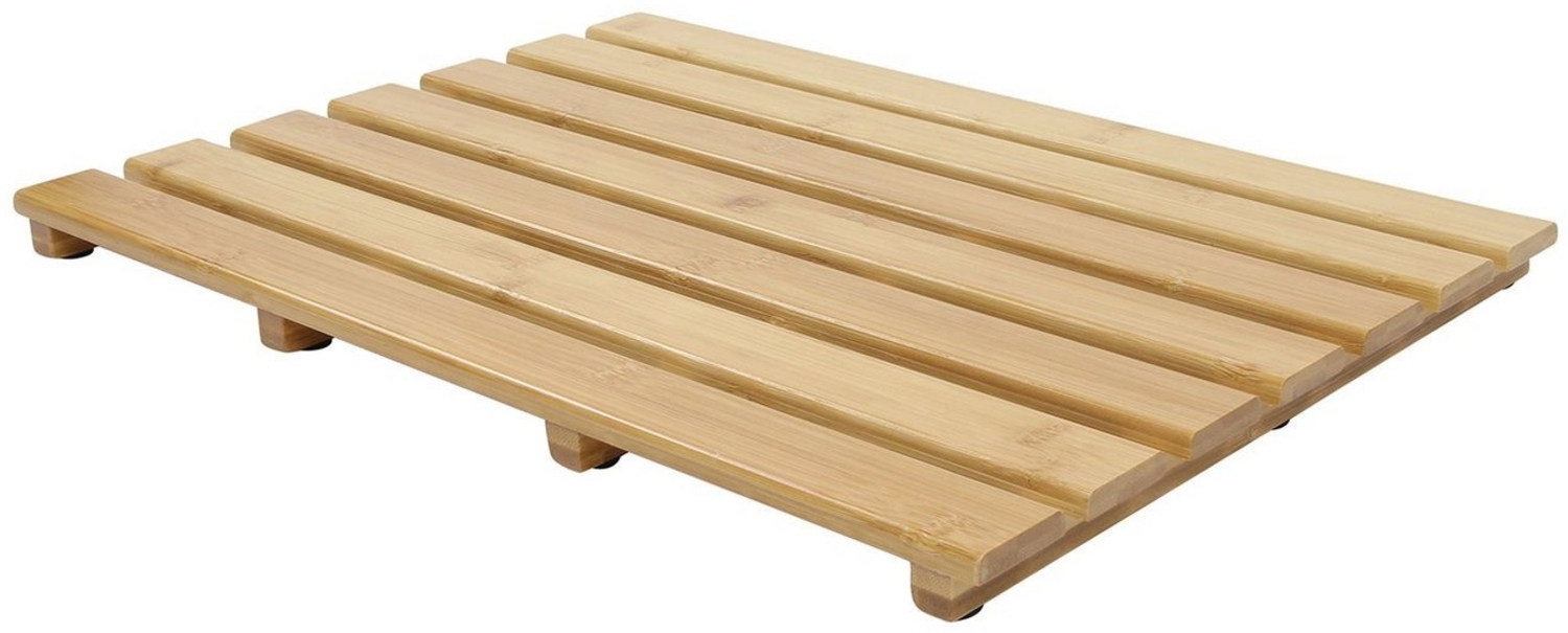 Spetebo Duschmatte Bambus Badematte aus FSC Echtholz - 53 x 35 cm, Höhe 2.50 mm, Echtholz, rutschfest, Bambus Holz, rechteckig, Duschmatte, rutschfester Vorleger für Bad Sauna Pool Bild 1