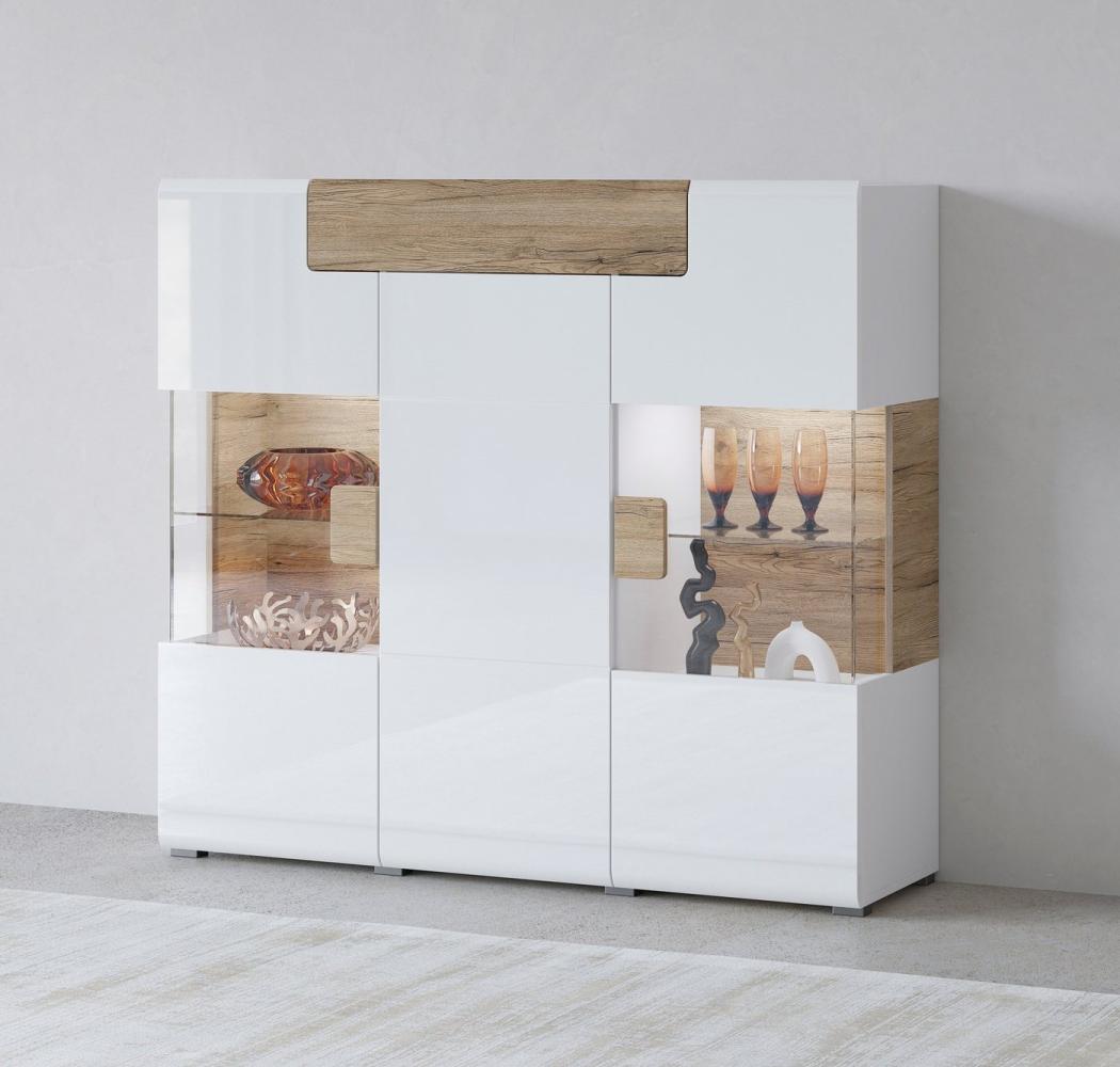 INOSIGN Highboard Toledo,Breite 147,5cm,trendige Hochkommode mit 3Türen und Schublade, Hochschrank mit Glas-Partien,stylische Hochglanzfronten Bild 1