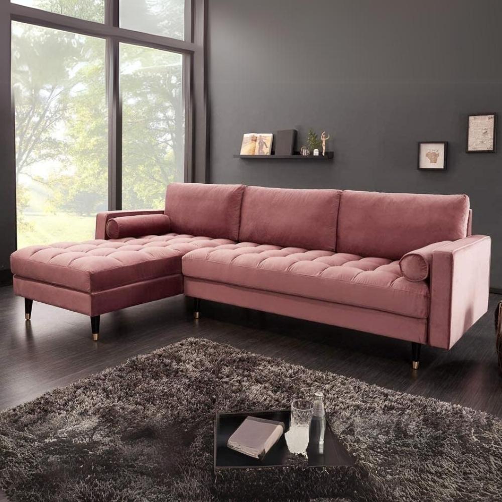 Ecksofa 260cm Ottomane beidseitig COMFORT alt-rosa Samt Federkern Design Elegant Lounge Bild 1